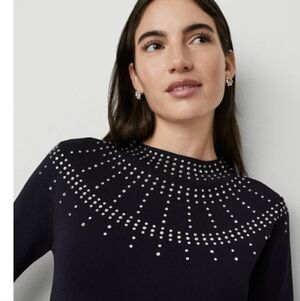 Ann Taylor Women's Embellished Mock Neck Sweater-T S/S Midnight Sky NWT M